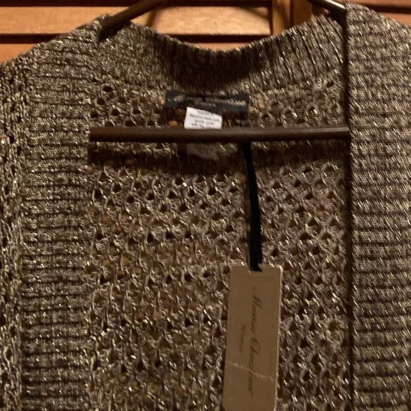 Marisa Christina Woman Brown & Beige Knit Shrug with Gold Glitter Sequins - Picture 8 of 12